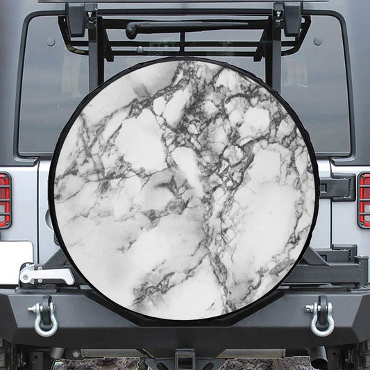White Dark Grey Marble Print Tire Cover