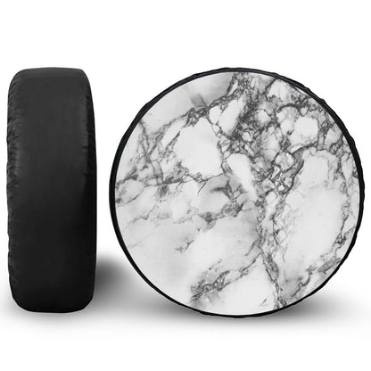 White Dark Grey Marble Print Tire Cover