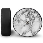 White Dark Grey Marble Print Tire Cover With Camera Hole