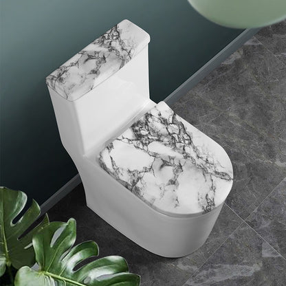 White Dark Grey Marble Print Toilet Lid And Tank Cover Set