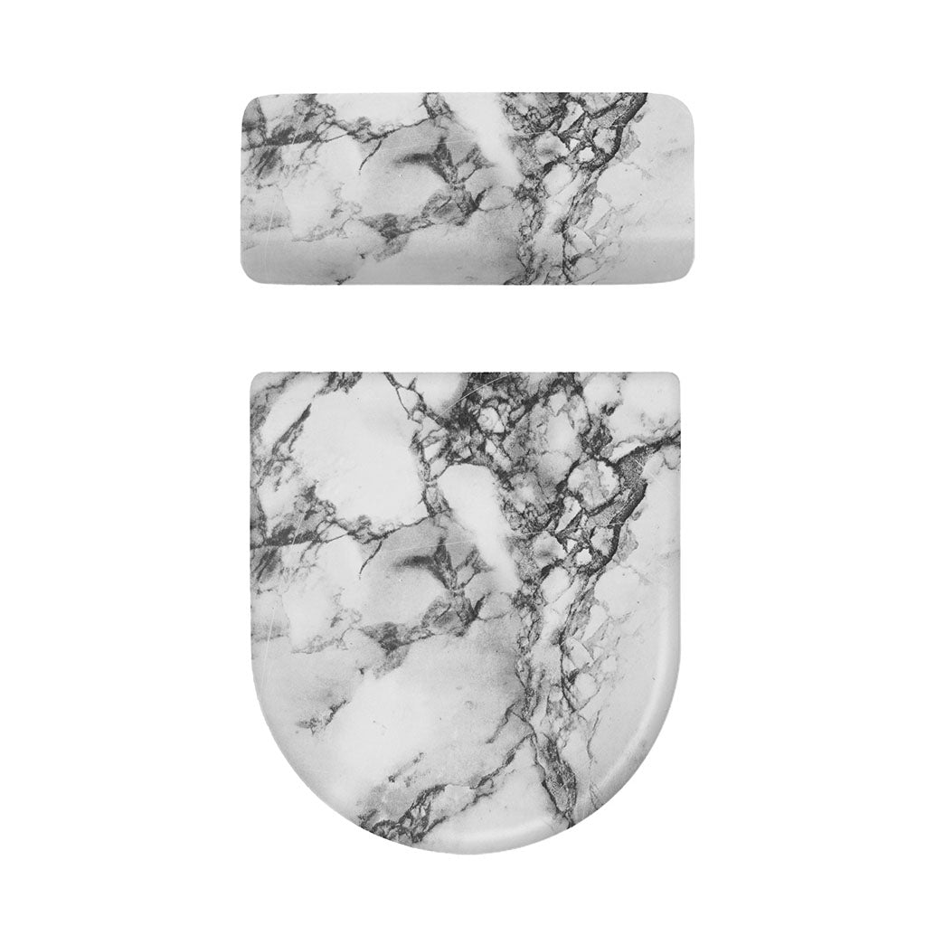White Dark Grey Marble Print Toilet Lid And Tank Cover Set