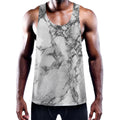 White Dark Grey Marble Print Men's Workout Tank Top