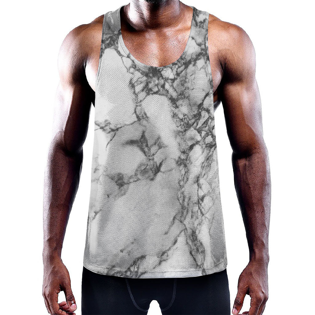 White Dark Grey Marble Print Training Tank Top