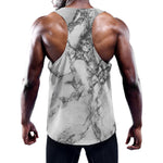 White Dark Grey Marble Print Training Tank Top