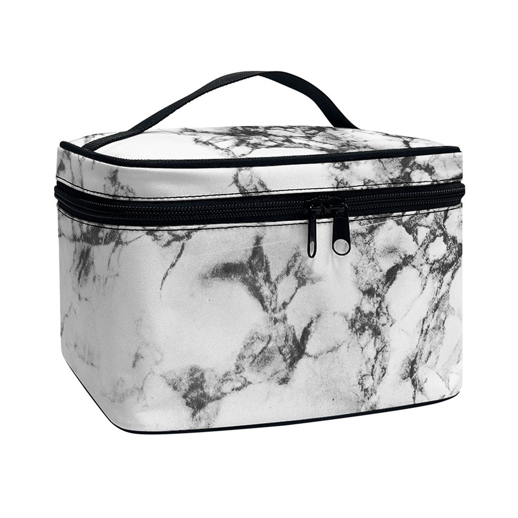 White Dark Grey Marble Print Travel Makeup Bag