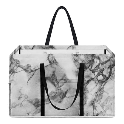 White Dark Grey Marble Print Utility Tote Bag