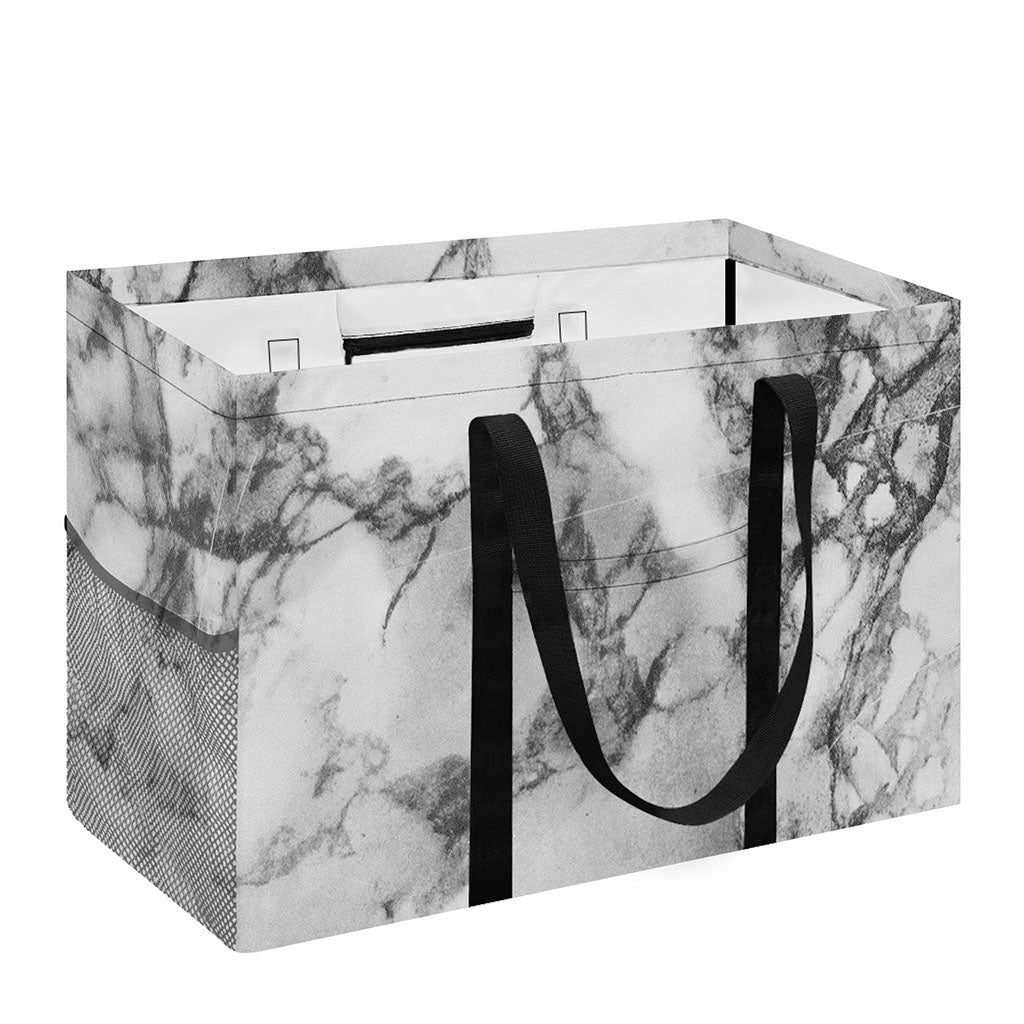 White Dark Grey Marble Print Utility Tote Bag