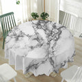 White Dark Grey Marble Print Waterproof Round Tablecloth