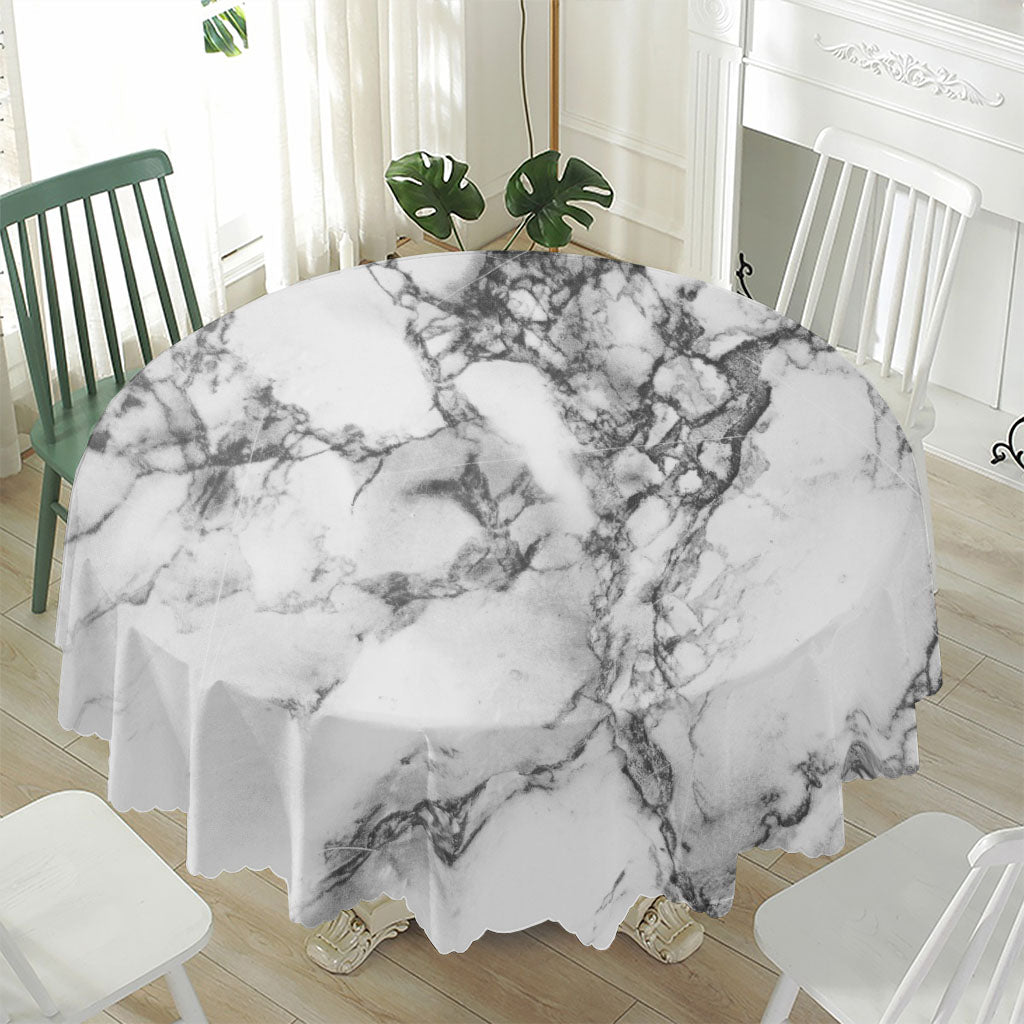 White Dark Grey Marble Print Waterproof Round Tablecloth