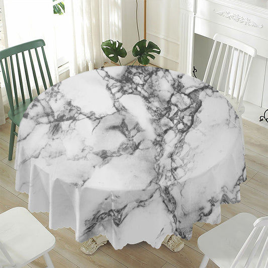 White Dark Grey Marble Print Waterproof Round Tablecloth
