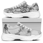 White Dark Grey Marble Print White Chunky Shoes