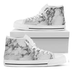 White Dark Grey Marble Print White High Top Sneakers