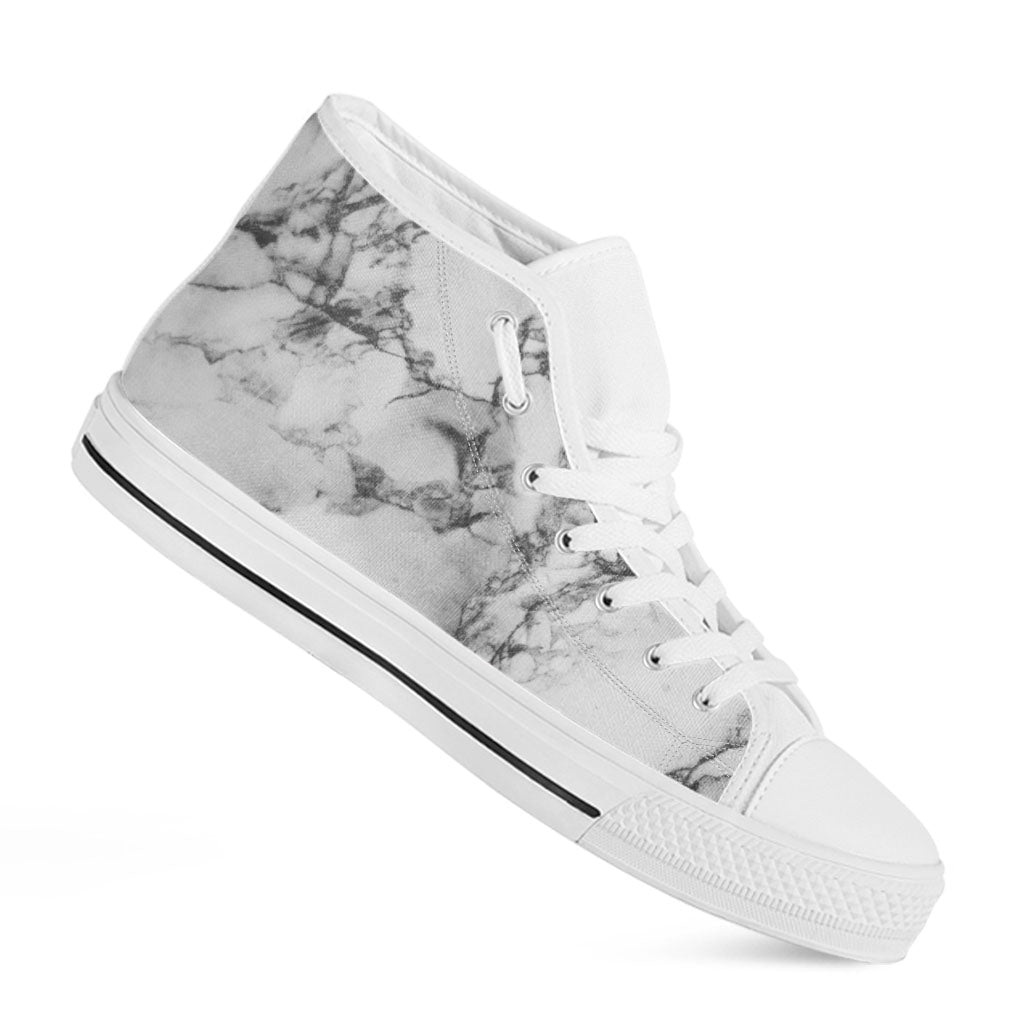 White Dark Grey Marble Print White High Top Sneakers