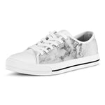 White Dark Grey Marble Print White Low Top Sneakers