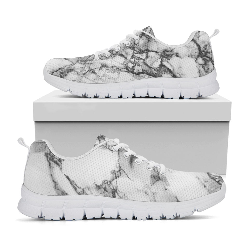 White Dark Grey Marble Print White Running Shoes