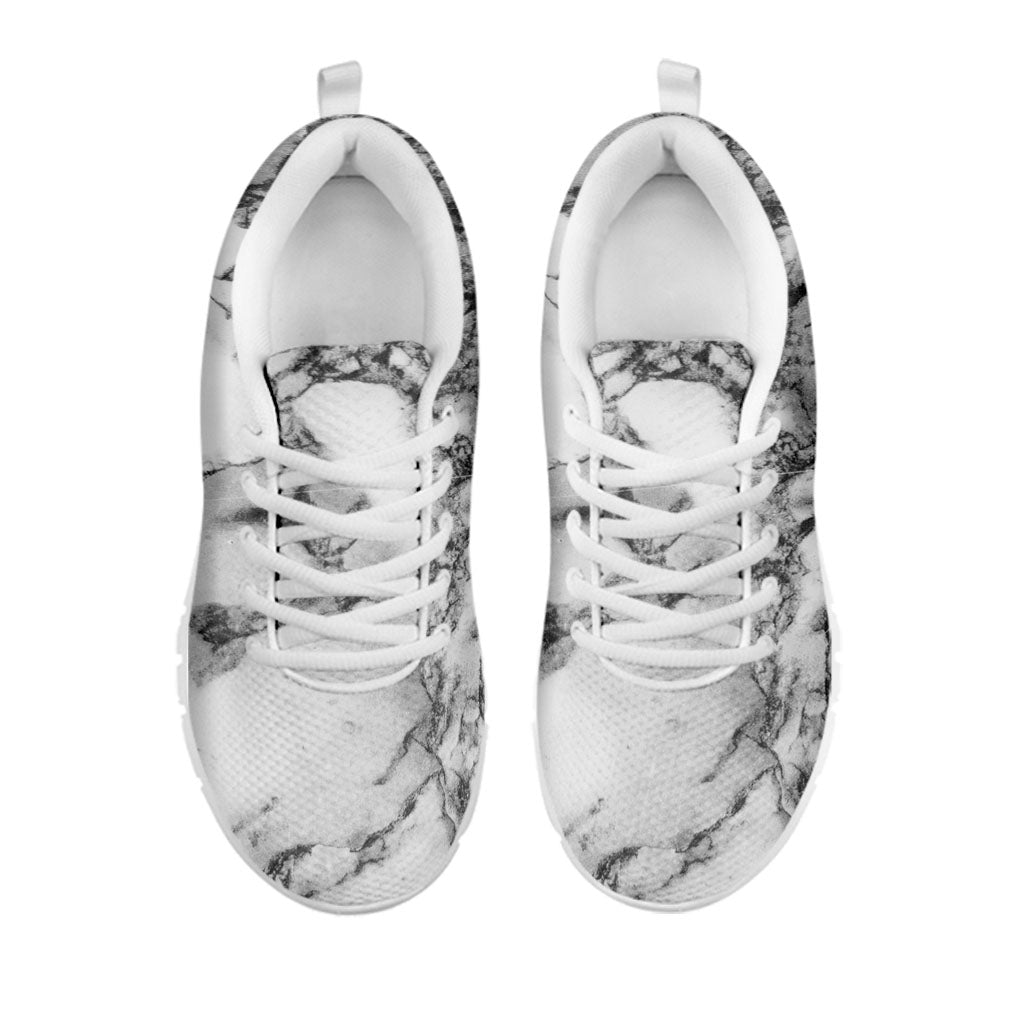 White Dark Grey Marble Print White Running Shoes