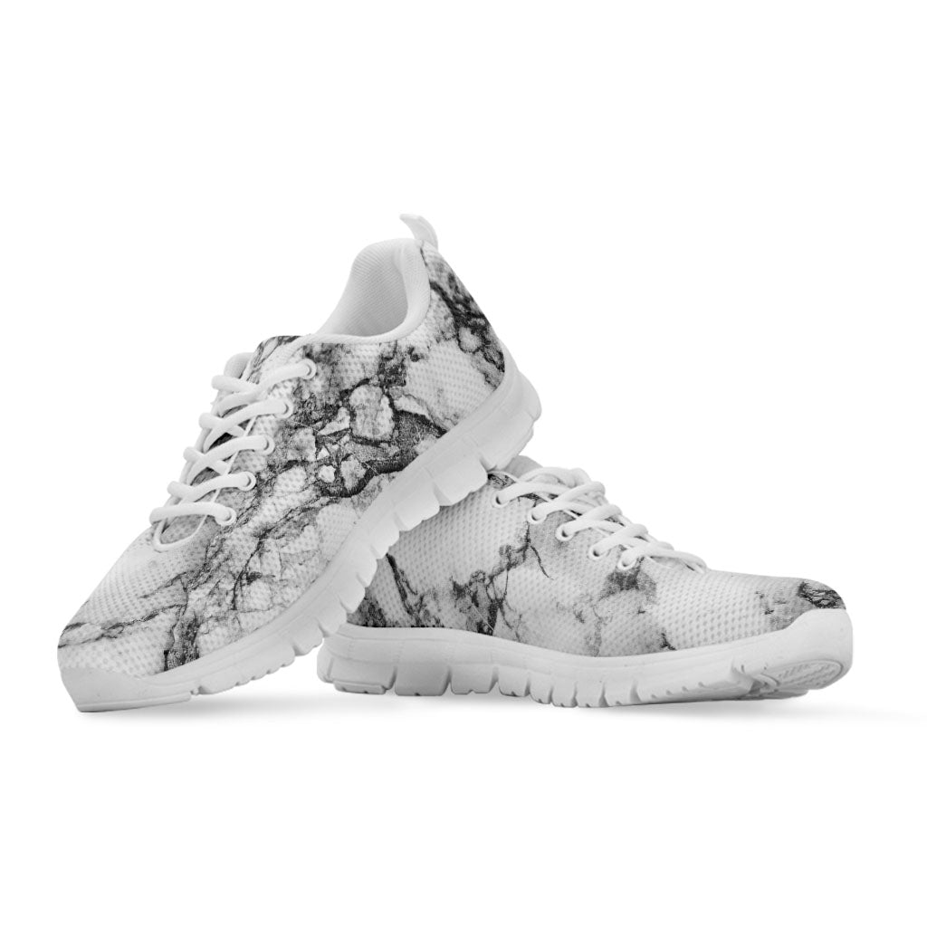 White Dark Grey Marble Print White Running Shoes