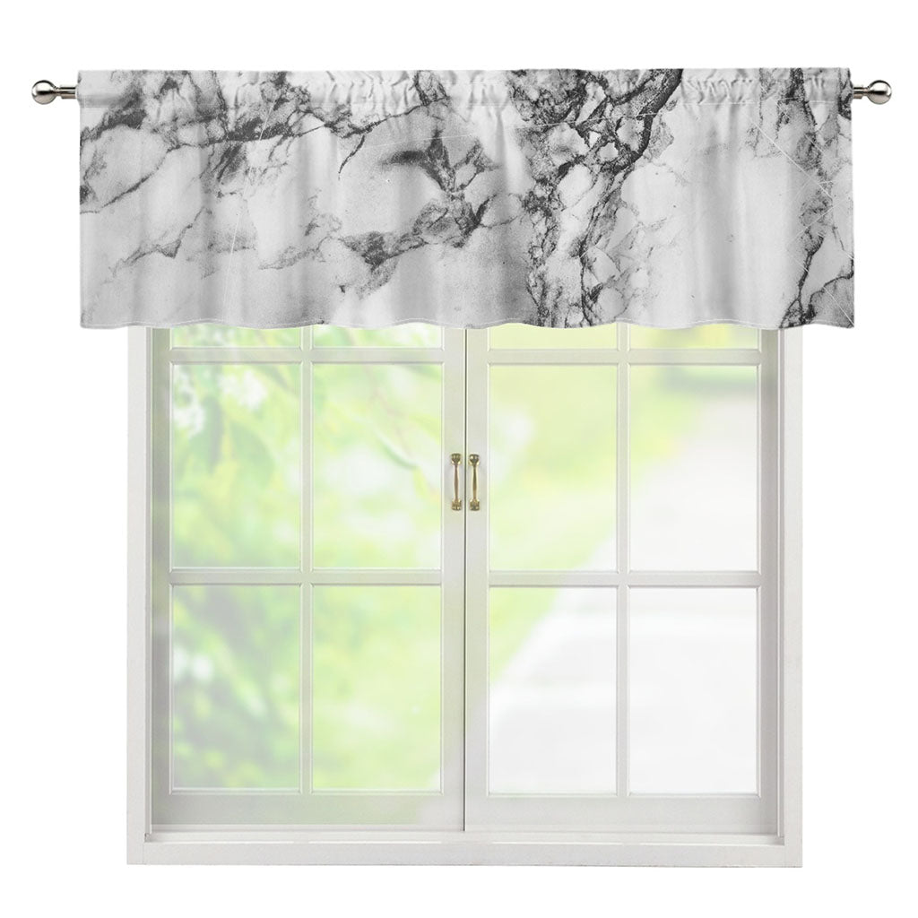 White Dark Grey Marble Print Window Valance
