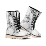 White Dark Grey Marble Print Winter Boots