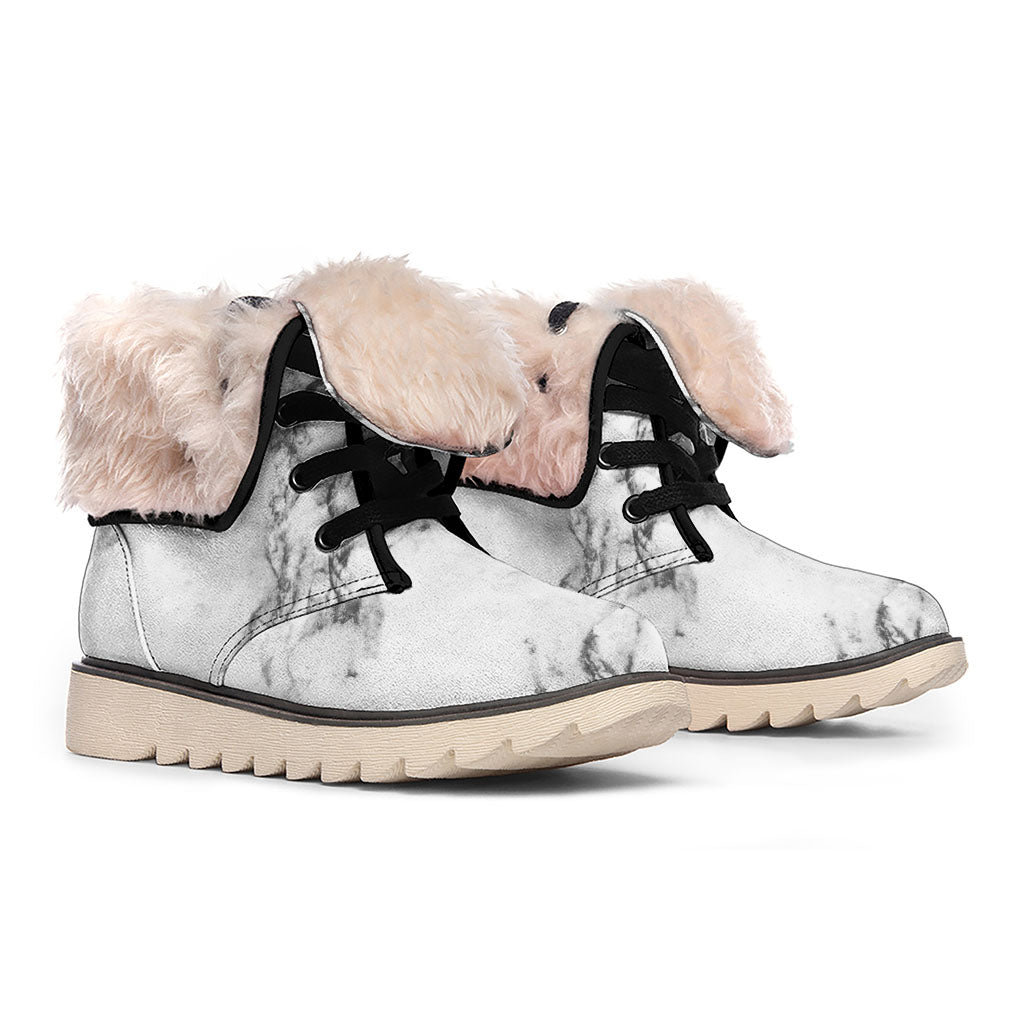 White Dark Grey Marble Print Winter Boots