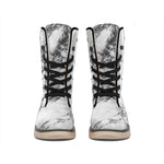 White Dark Grey Marble Print Winter Boots