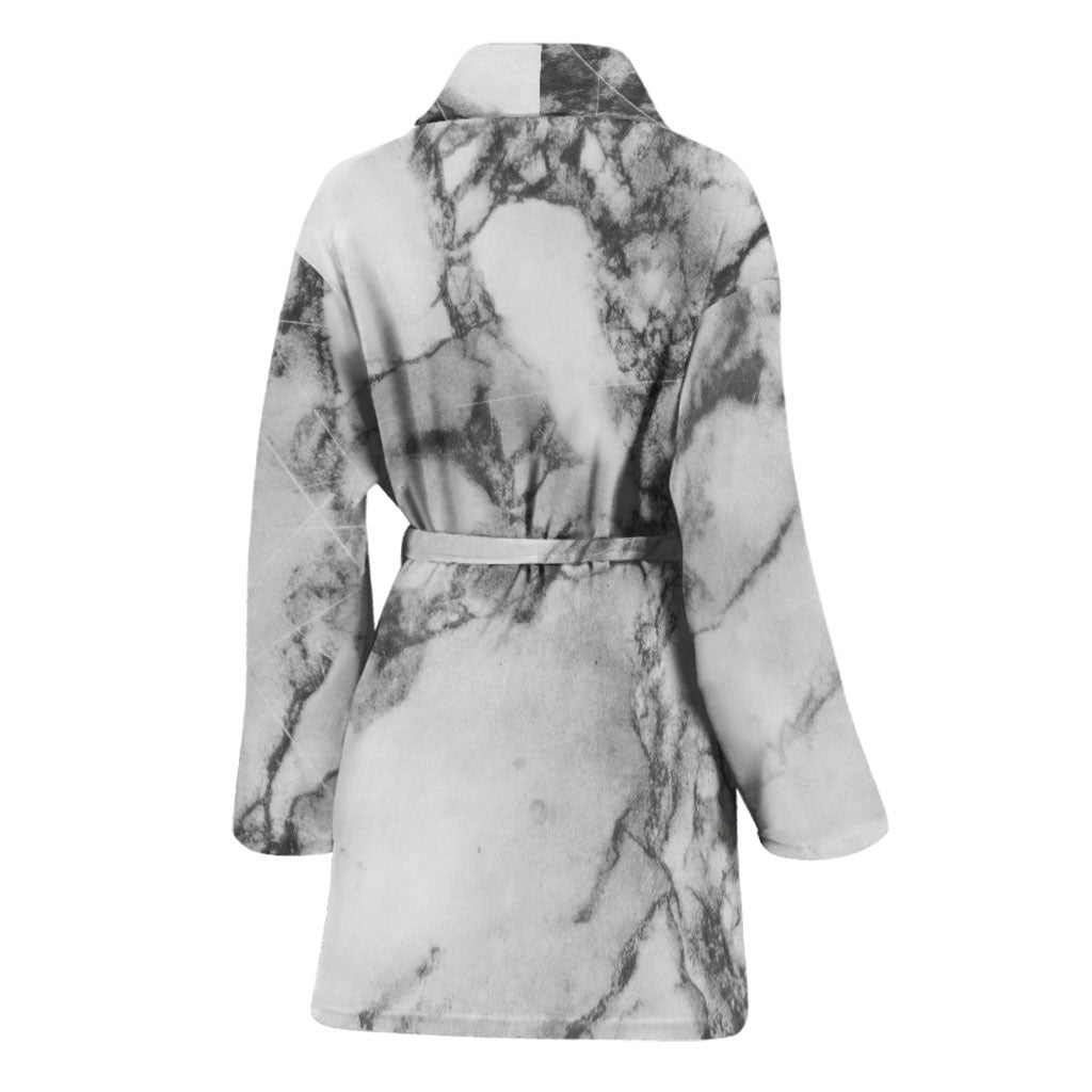 White Dark Grey Marble Print Women's Bathrobe