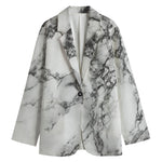 White Dark Grey Marble Print Women's Cotton Blazer