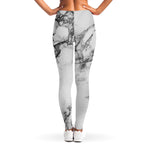 White Dark Grey Marble Print Women's Leggings
