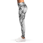 White Dark Grey Marble Print Women's Leggings