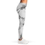White Dark Grey Marble Print Women's Leggings