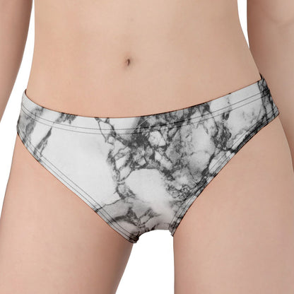 White Dark Grey Marble Print Women's Panties