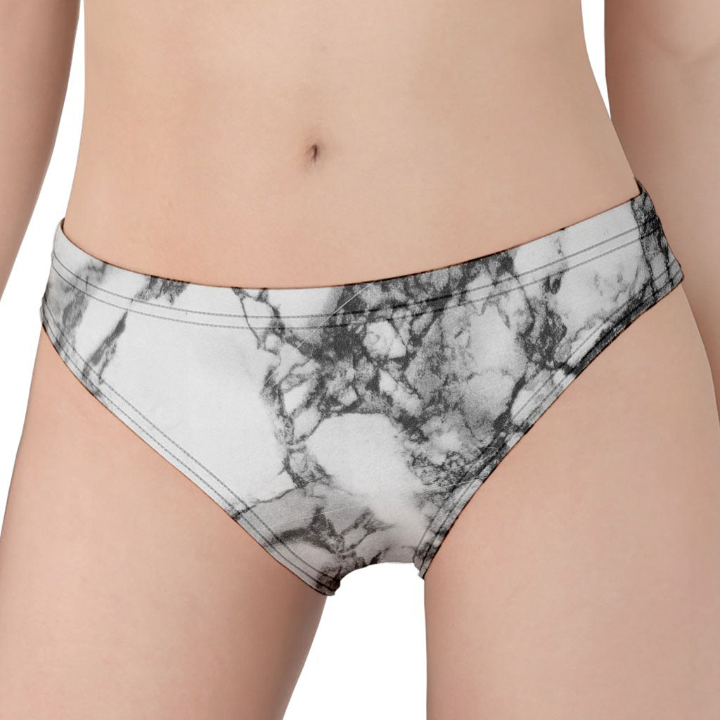 White Dark Grey Marble Print Women's Panties