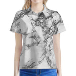 White Dark Grey Marble Print Women's Polo Shirt