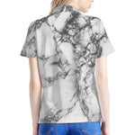 White Dark Grey Marble Print Women's Polo Shirt