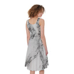 White Dark Grey Marble Print Women's Sleeveless Dress