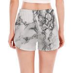 White Dark Grey Marble Print Women's Split Running Shorts