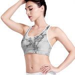 White Dark Grey Marble Print Women's Sports Bra