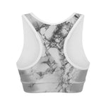White Dark Grey Marble Print Women's Sports Bra