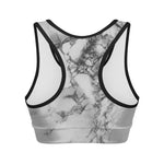 White Dark Grey Marble Print Women's Sports Bra