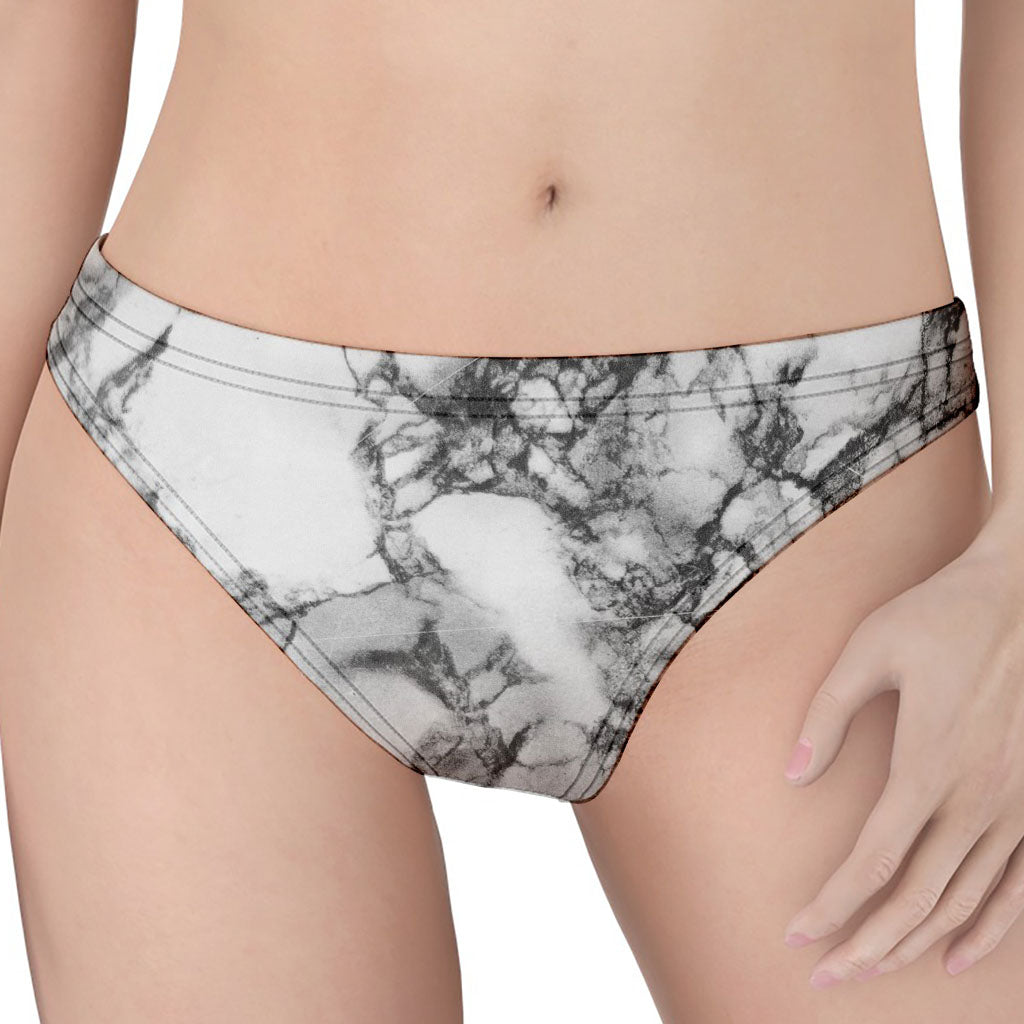 White Dark Grey Marble Print Women's Thong