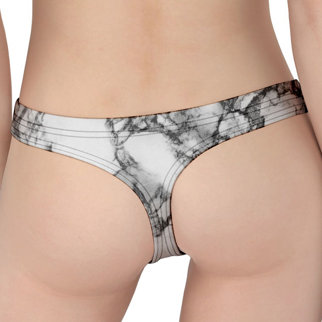 White Dark Grey Marble Print Women's Thong