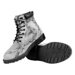 White Dark Grey Marble Print Work Boots