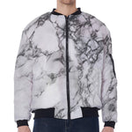 White Dark Grey Marble Print Zip Sleeve Bomber Jacket