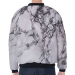 White Dark Grey Marble Print Zip Sleeve Bomber Jacket