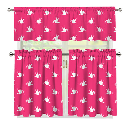 White Dove Breast Cancer Pattern Print 3 Piece Kitchen Curtains