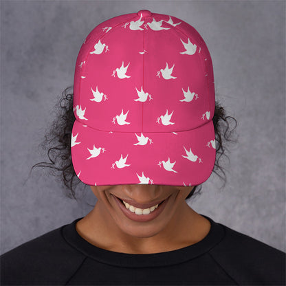 White Dove Breast Cancer Pattern Print Baseball Cap