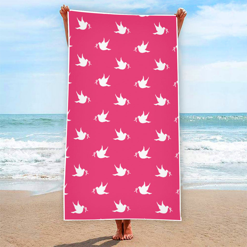 White Dove Breast Cancer Pattern Print Beach Towel