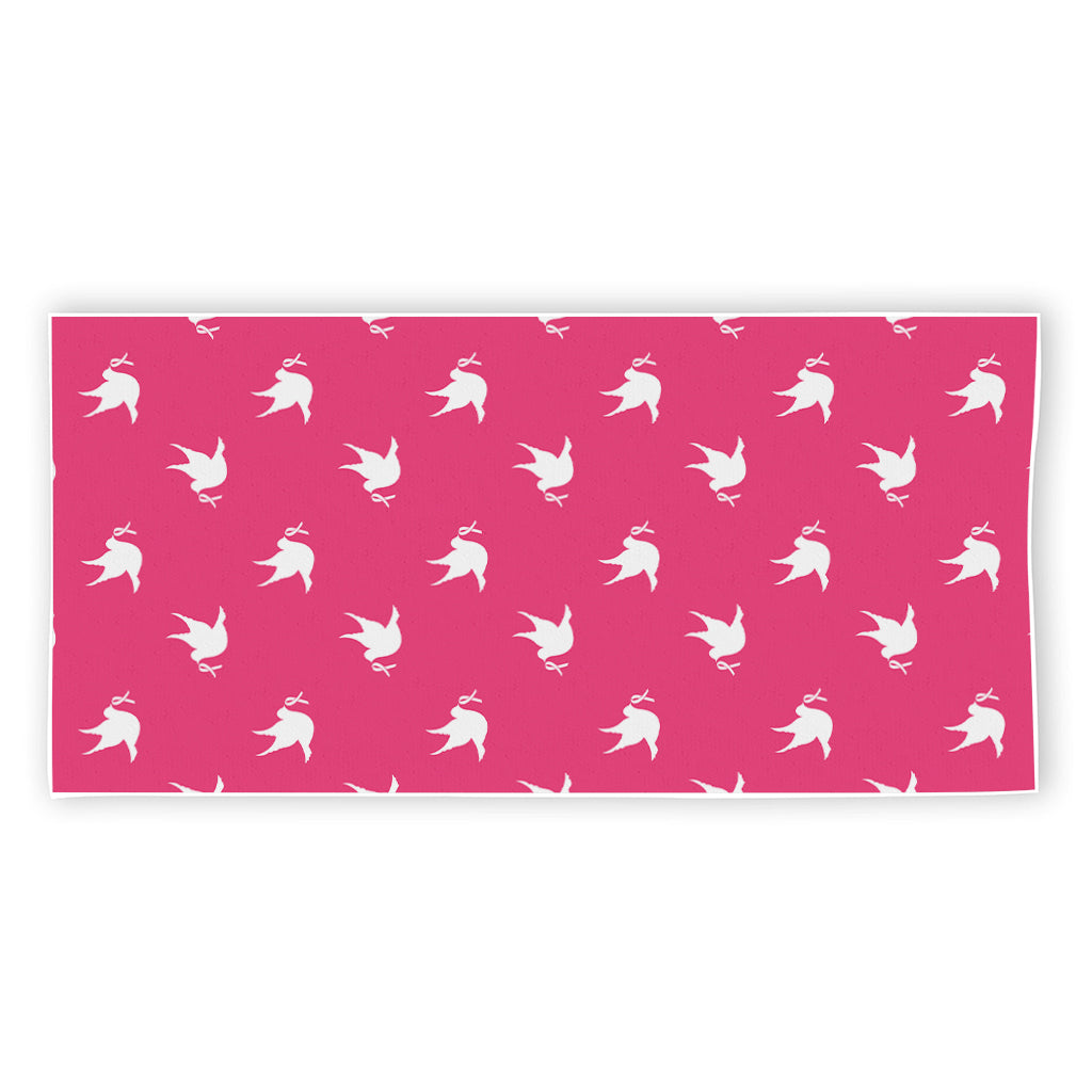 White Dove Breast Cancer Pattern Print Beach Towel