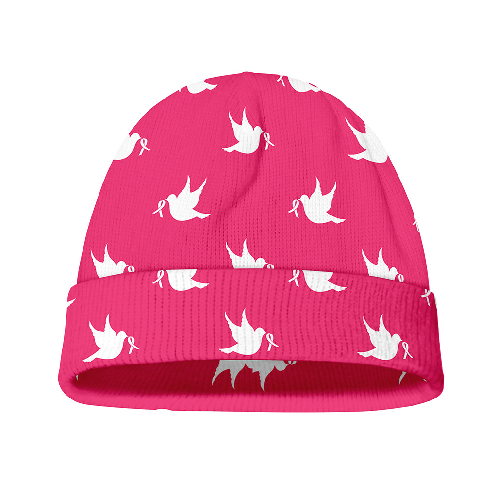 White Dove Breast Cancer Pattern Print Beanie