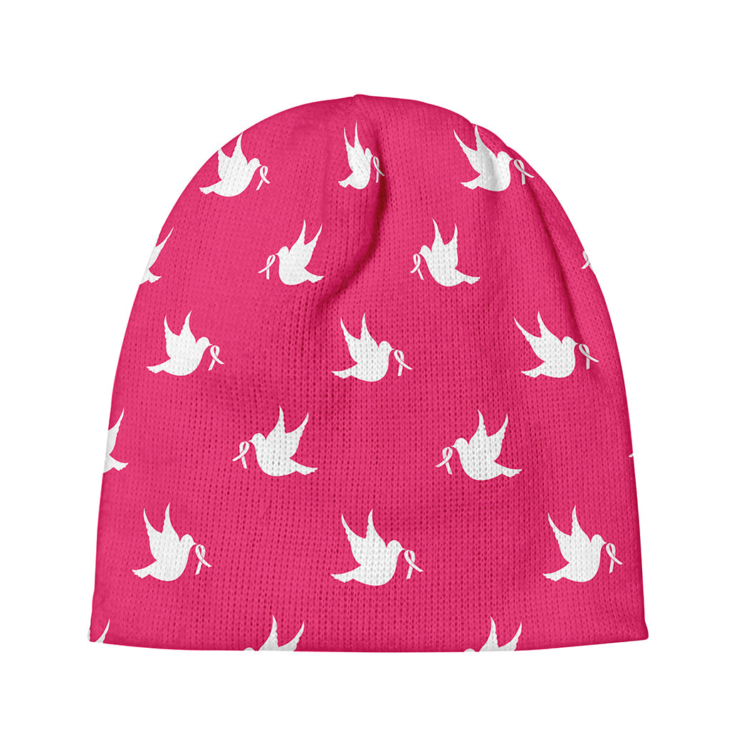 White Dove Breast Cancer Pattern Print Beanie